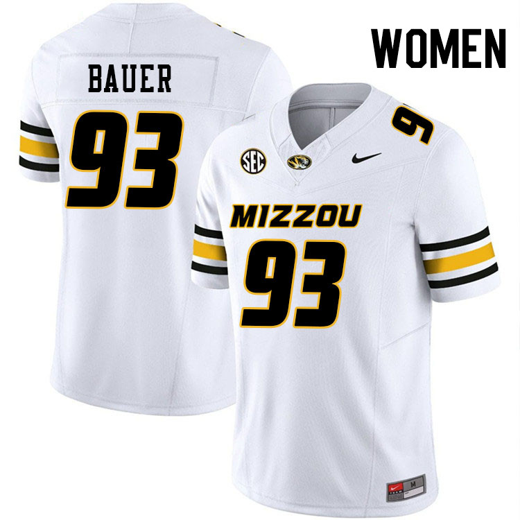 Women #93 Luke Bauer Missouri Tigers College Football Jerseys Stitched-White